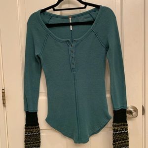 scoop neck Free People embroidered wrist sweater